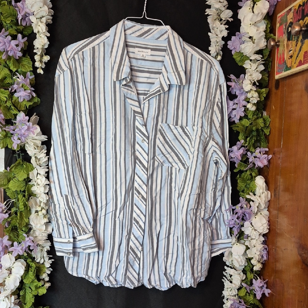 Westbound Blue and White Striped Button-Front Shirt